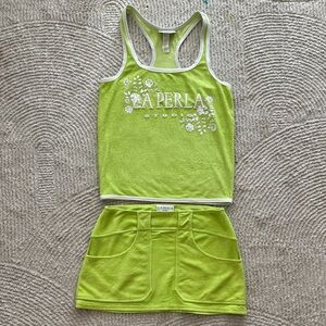 La Perla Lime Green Terry Tank and Mini Skirt Set